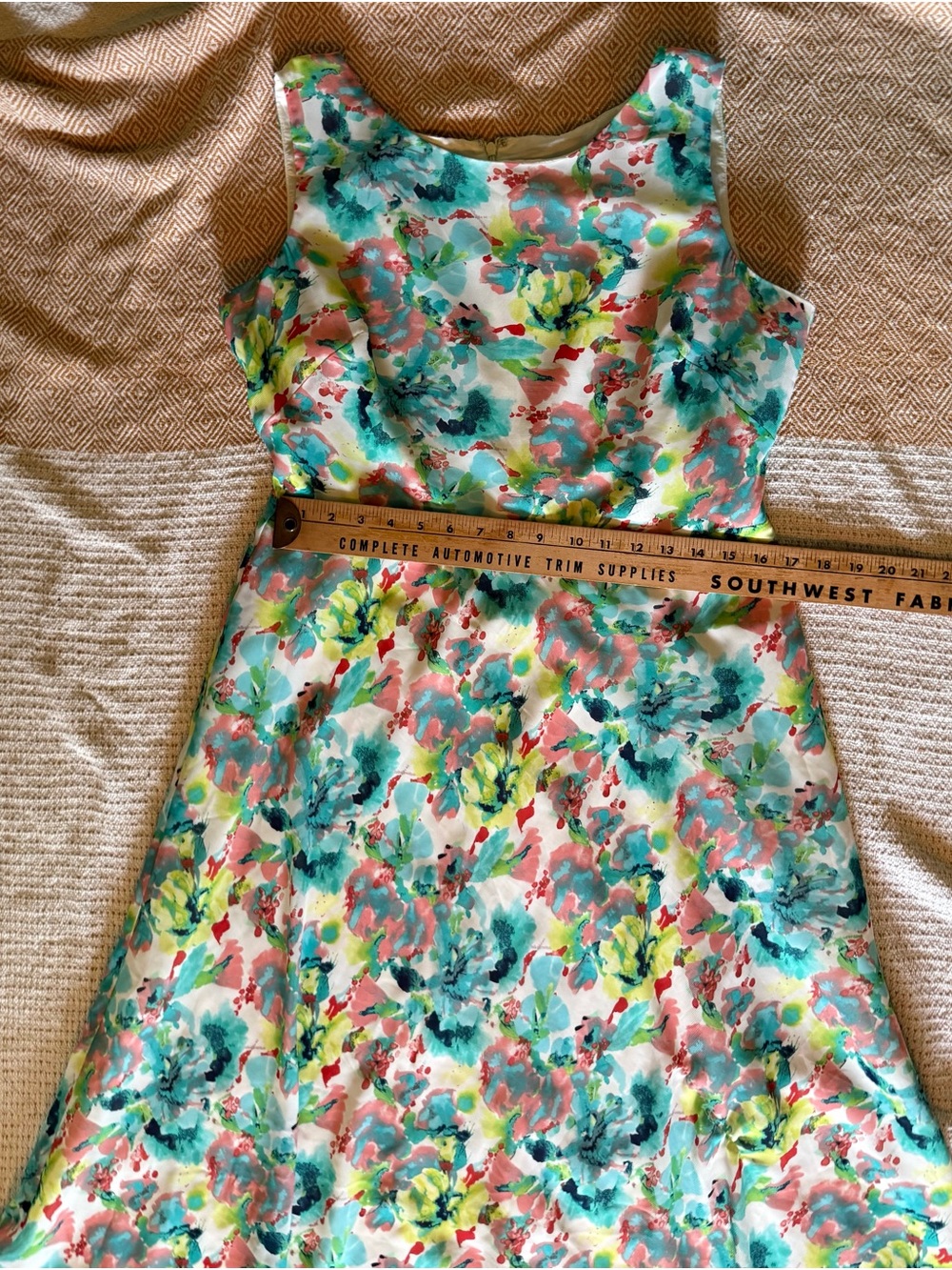 Floral Watercolor A-Line Sundress in Teal & Coral - Picture 10 of 11